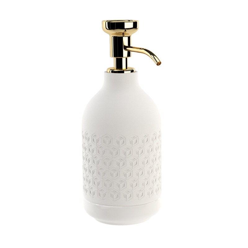 Omega Equilibrium - 777832001H - Equilibrium Soap Dispenser, Countertop (Hexagon) - Matte White/Gold