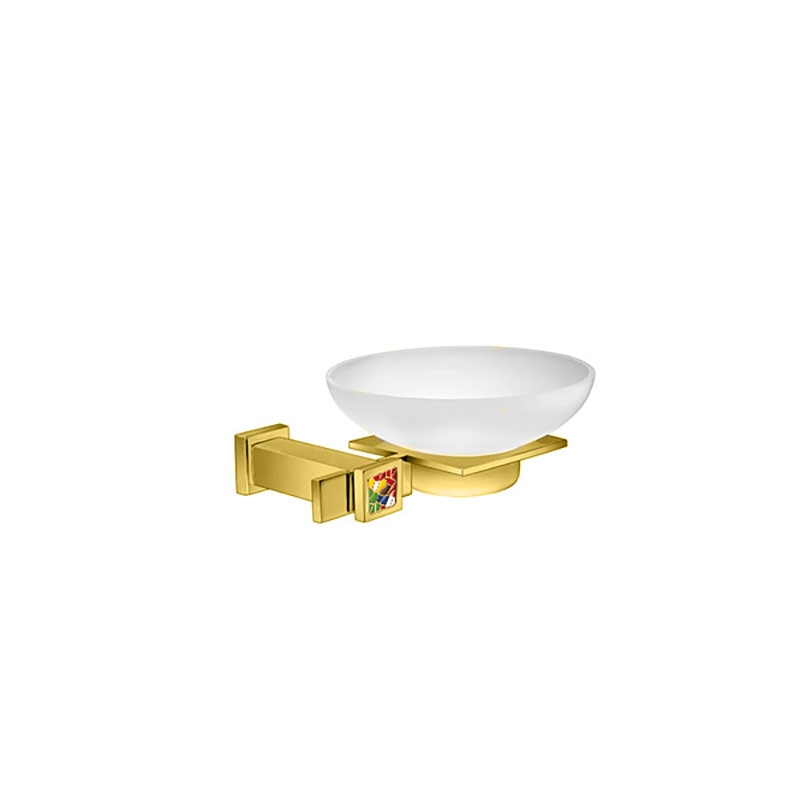 Omega Gaudi Square - 85217M/OC - Gaudi Square Soap Dish - Frosted Glass/Gold/Colored