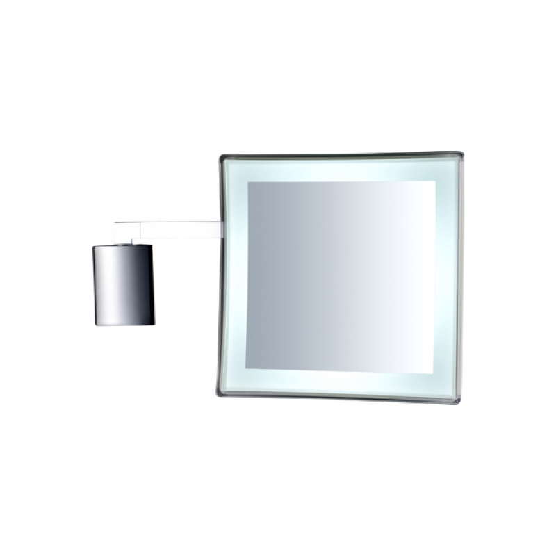 Omega Makeup / Shaving Mirrors - A602/13 - Mirror, LED, Square, Single Arm, Touchless, 3.5x Magnification, Chrome