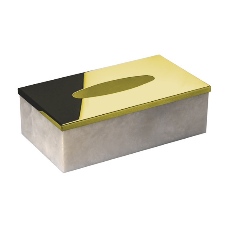 Omega Alabaster - 87811/O - Alabaster Tissue Box, Countertop - Natural Stone/Gold
