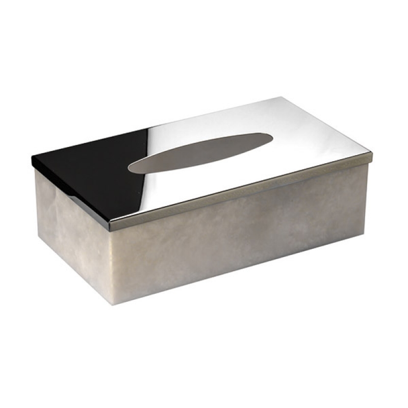 87811/CR Alabaster Tissue Box, Countertop - Natural Stone/Chrome