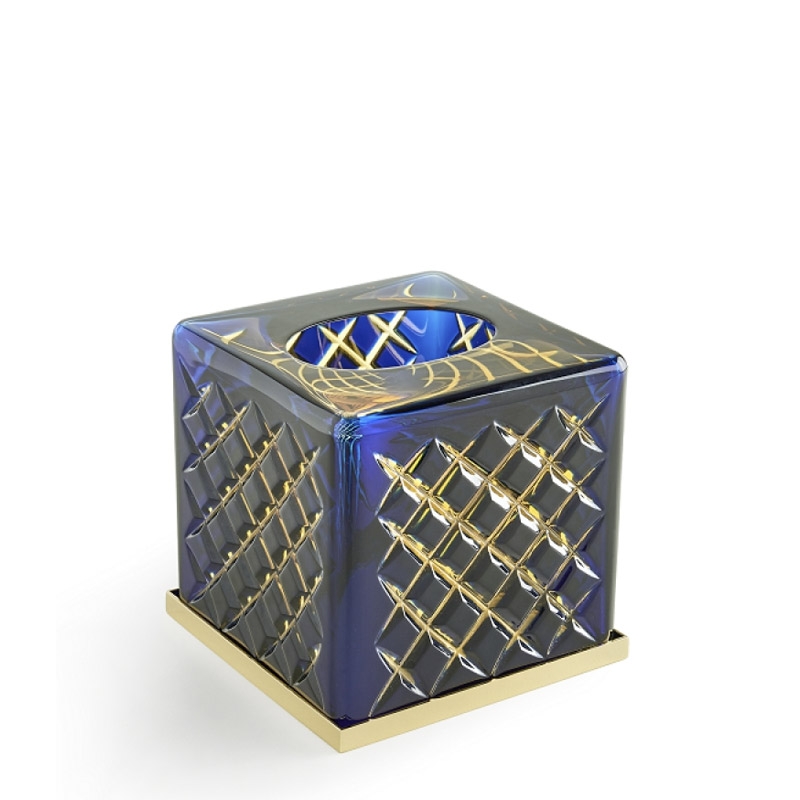 Omega Arabesque - AR71AAB/GD - Arabesque Tissue Box,Square,Countertop- Amber&Blue/Gold