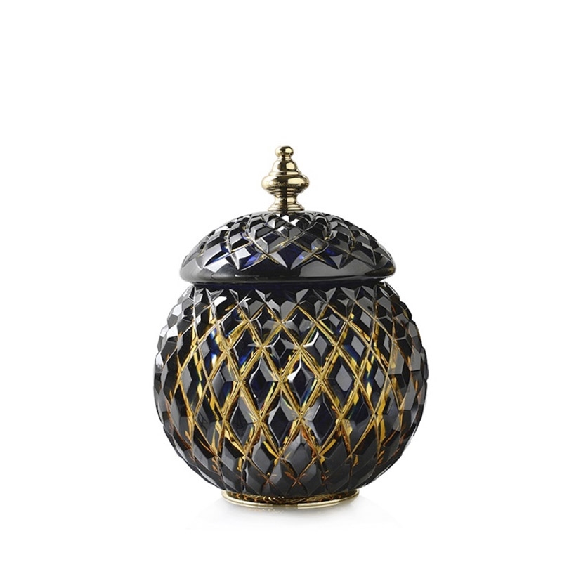 AR49AAB/GD Arabesque Cotton Jar,h18,Countertop - Amber&Blue/Gold