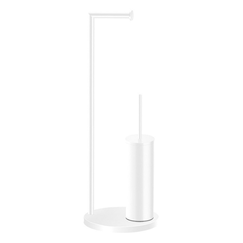 0542-M101 Standing Toilet Roll Holder+Brush Holder - Matte White