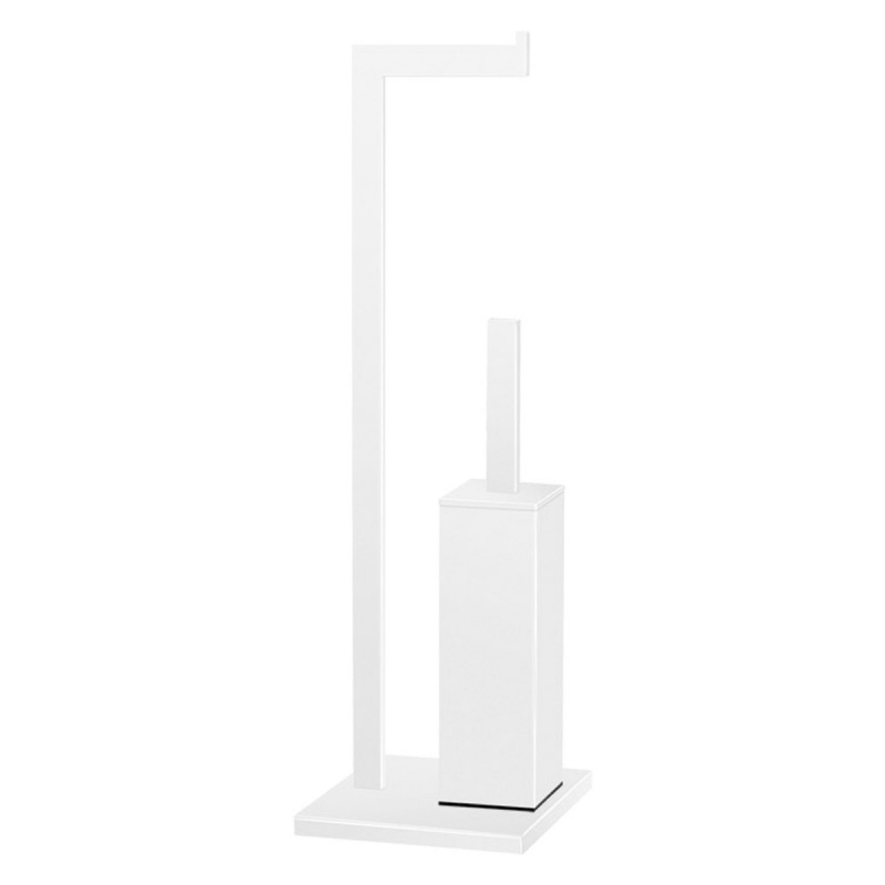 0544-M101 Standing Toilet Roll Holder+Brush Holder, Square - Matte White