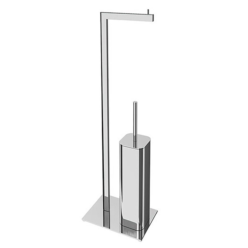 Omega F.Standing Toilet Roll Holder + Brush Set - FSBQ1514-02/CR - Stand Toilet Paper&Brush Holder,Square,13xh65x20cm-Chrome