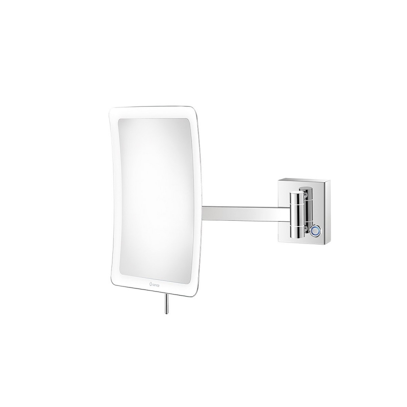 Omega Makeup / Shaving Mirrors - MRLED-305-A3 - Mirror, LED, Single Arm, Touchless, Square, IP44, 3x Magnification, Chrome