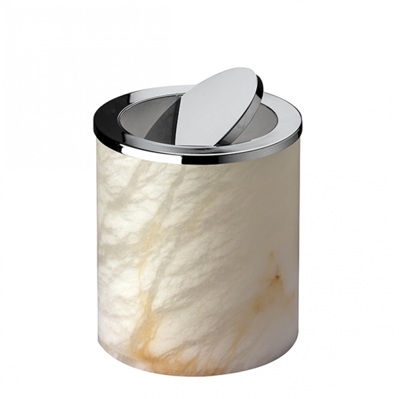 Omega Alabaster - 89815/CR - Alabaster Çöp Kovası Sallanır Kapak-Doğaltaş/Krom