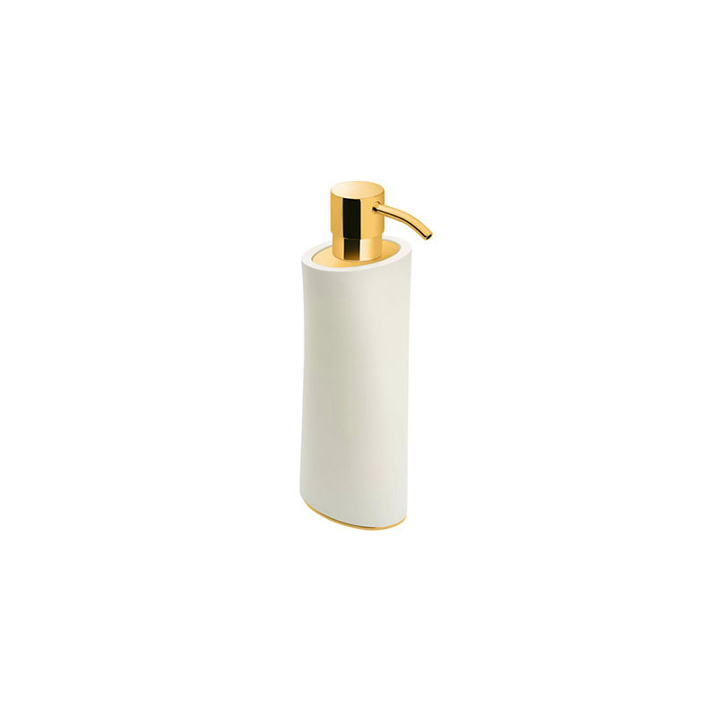 767831318 Belle Soap Dispenser, Countertop - Matte White/Gold