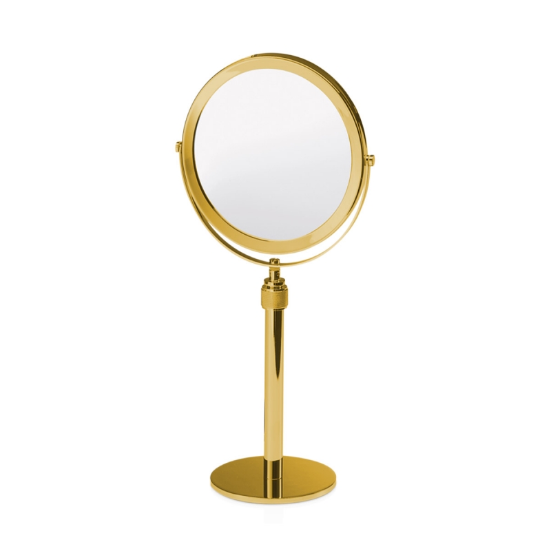 101020 Club Mirror, Countertop, Double-Sided, Magnifying, 1x/5x - Gold