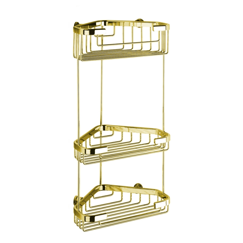 Omega Shower Baskets - 055012/GD - Wire Basket, Corner, Triple - Gold