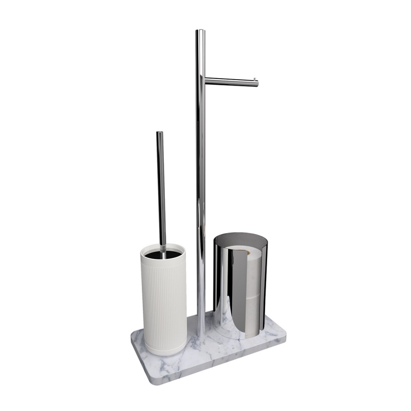 Omega Standing Toilet Paper Holders + Brush Holders - 771904002R - Equilibrium Standing Toilet Roll Holder + Brush Holder + Spare Roll Holder (Ribs) - Chrome