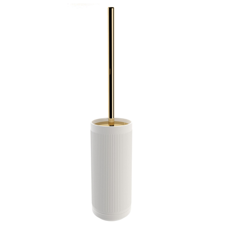 779051001R Equilibrium Toilet Brush Holder , Free Standing (Ribs) - Matte White/Gold