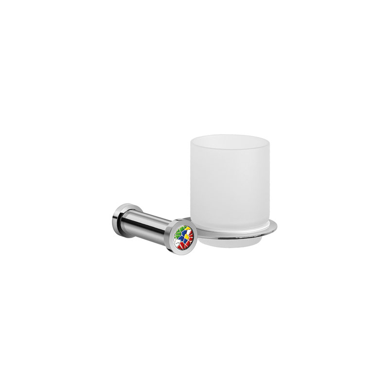 85456M/CRC Gaudi Round Tumbler Holder - Frosted Glass/Chrome/Colored