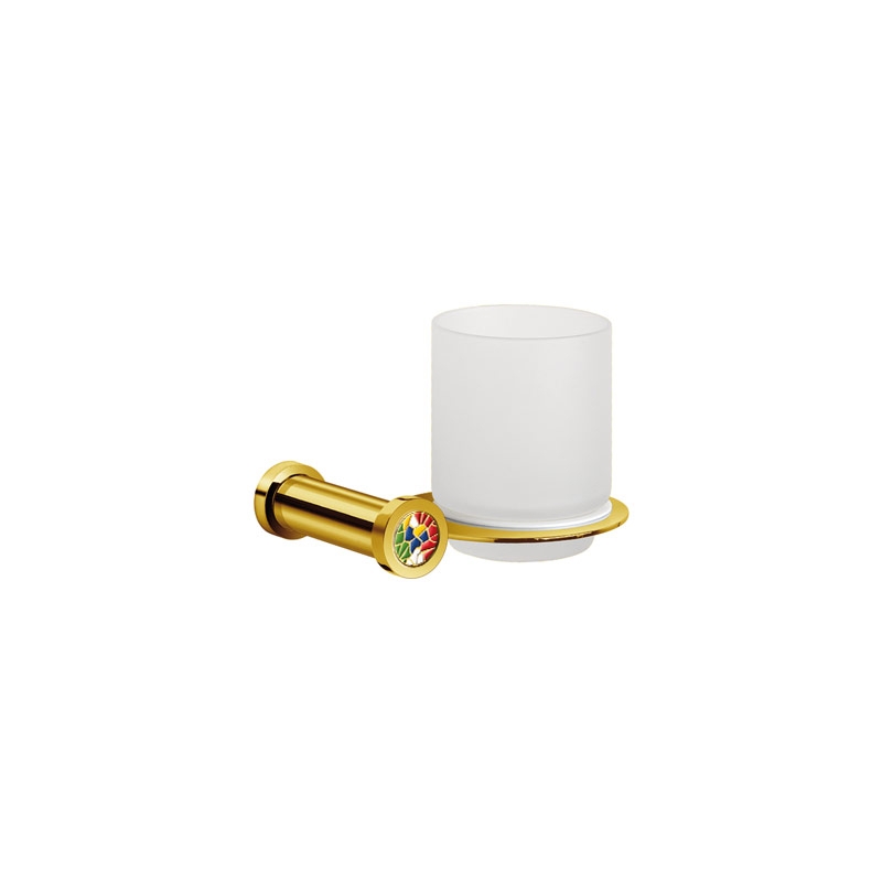 85456M/OC Gaudi Round Tumbler Holder- Frosted Glass/Gold/Colored