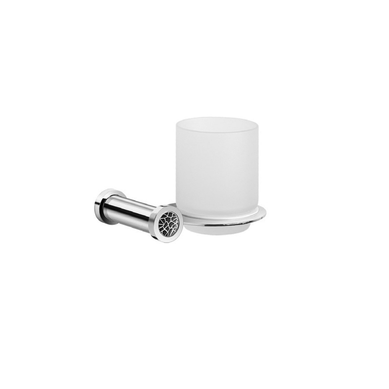 85456M/CRN Gaudi Round Tumbler Holder - Frosted Glass/Chrome/Black