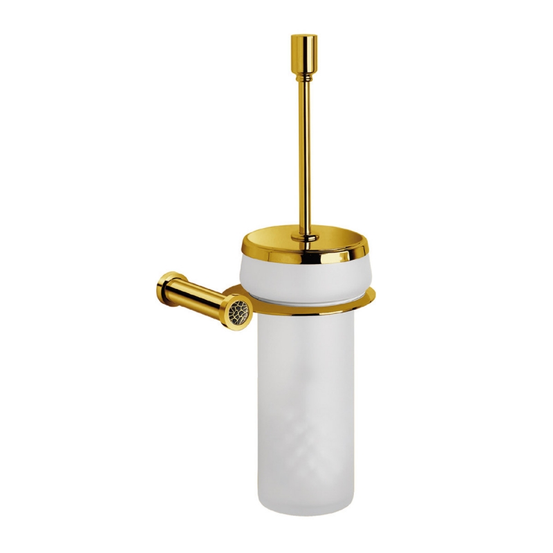 89430M/ON Gaudi Round Toilet Brush Holder - Frosted Glass/Gold/Black