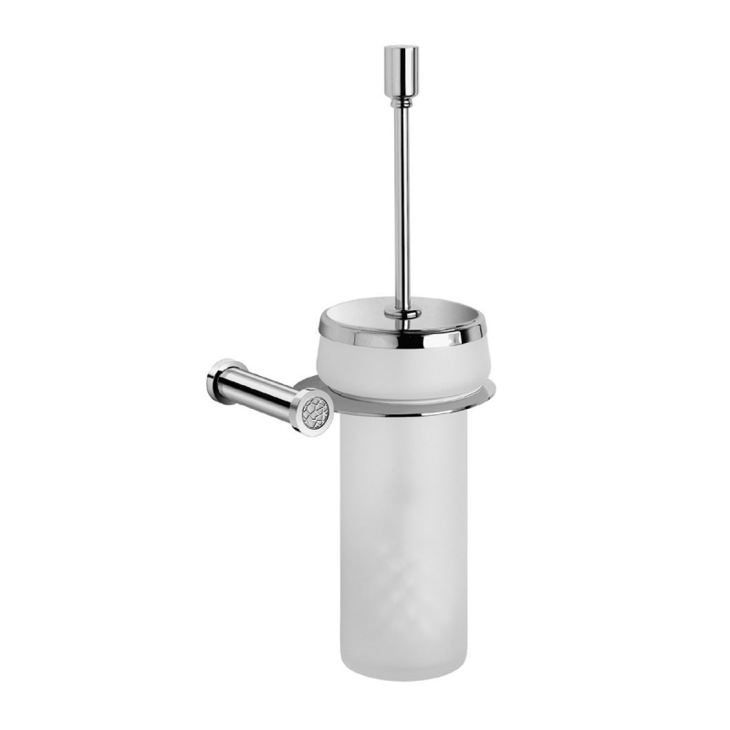 89430M/CRI Gaudi Round Toilet Brush Holder - Frosted Glass/Chrome/White