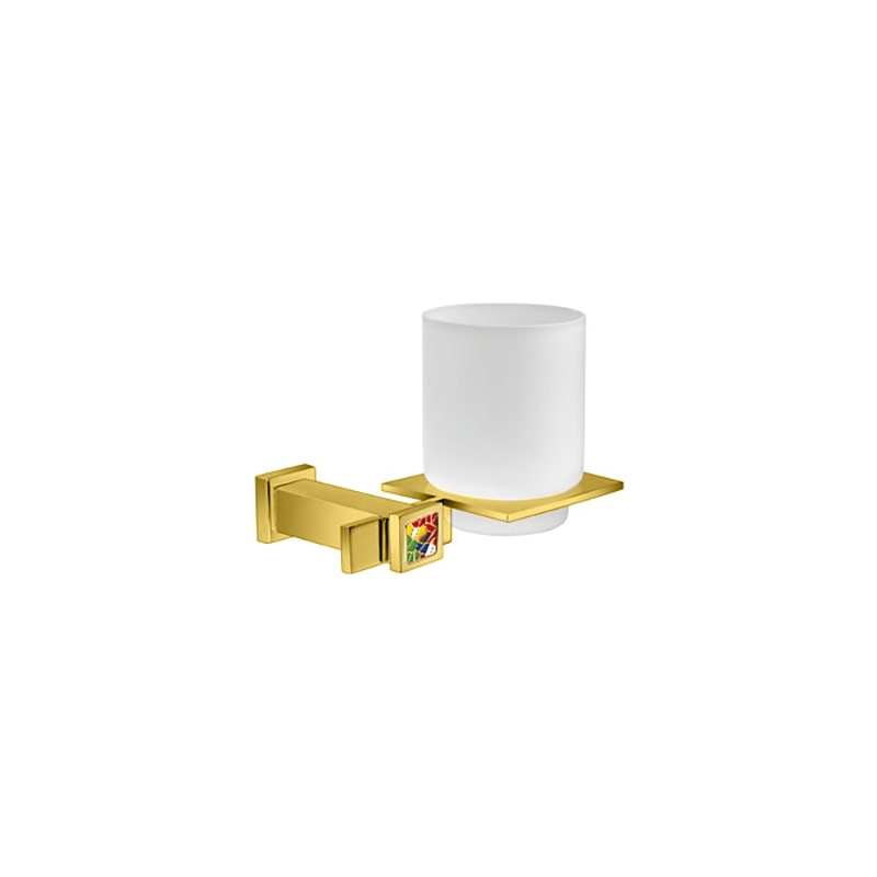 85216M/OC Gaudi Square Tumbler Holder - Frosted Glass/Gold/Colored