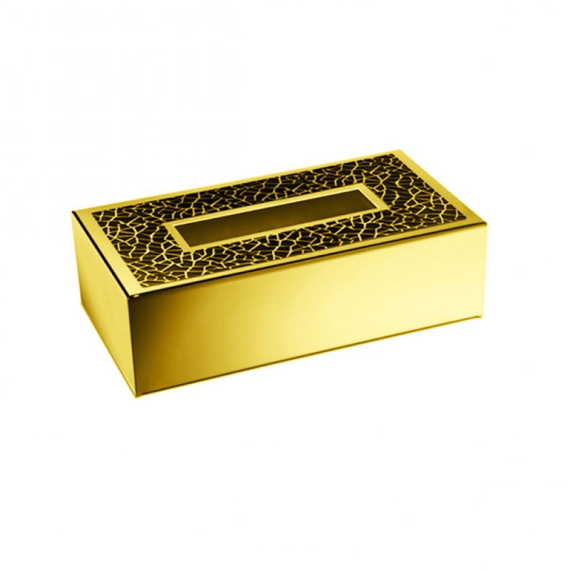 Omega Gaudi Square - 87139/ON - Gaudi Square Tissue Box - Gold/Black