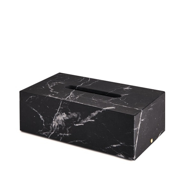 87820/O  Tissue Box, Countertop - Black Marble/Gold 