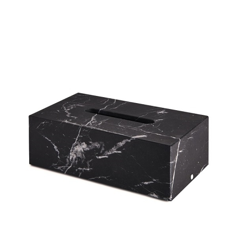 Omega Marquina - 87820/CR  - Tissue Box, Countertop - Black Marble/Chrome 