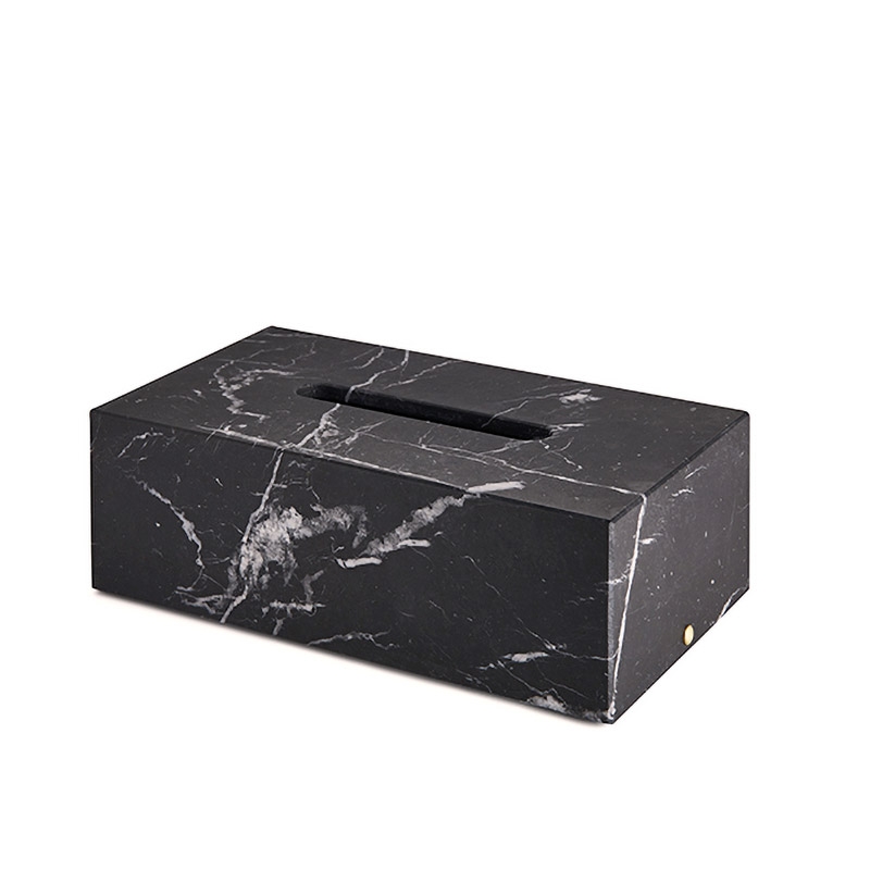 Omega Marquina - 87820/SO  - Tissue Box, Countertop - Black Marble / Brushed Gold 