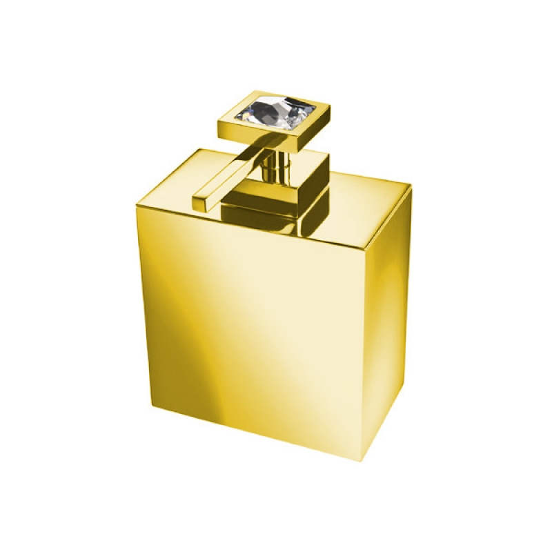90501/OB Moonlight Square Soap Dispenser, Countertop - White Crystal/Gold