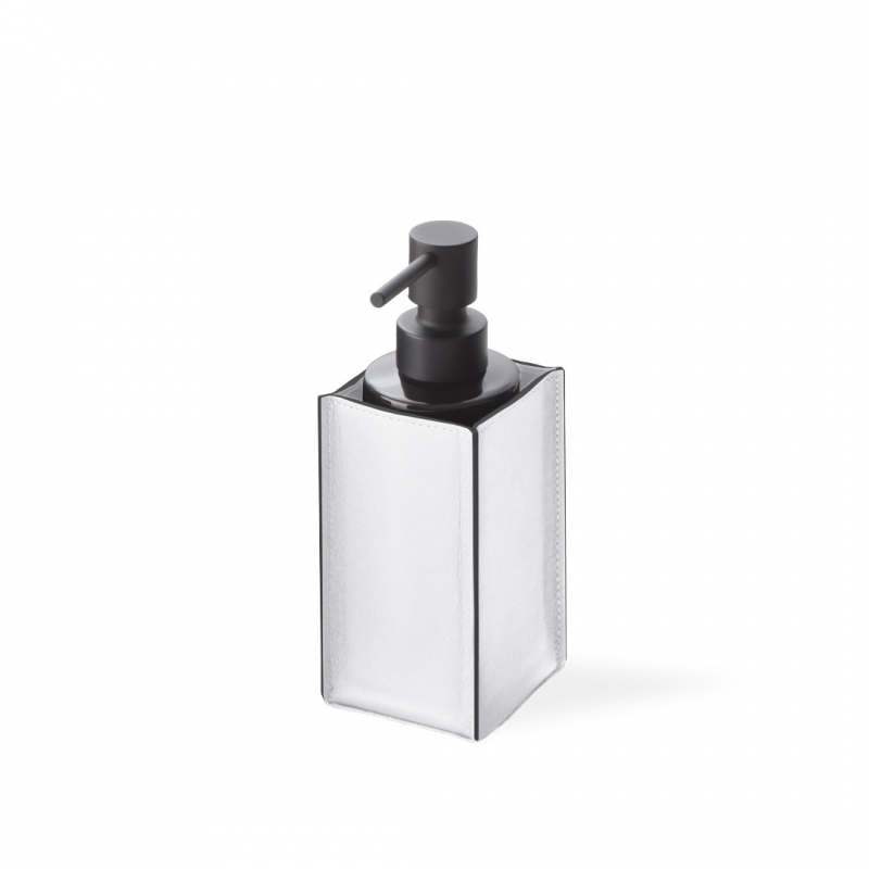 Omega Nappa - 939050 - Nappa Soap Dispenser,Countertop - Brushed Black/F.Leather White