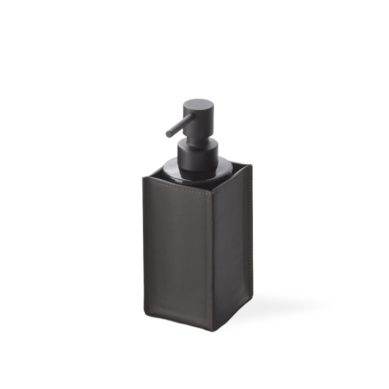 939090 Nappa Soap Dispenser,Countertop-Brushed Black/F.Leather/Dark Brown
