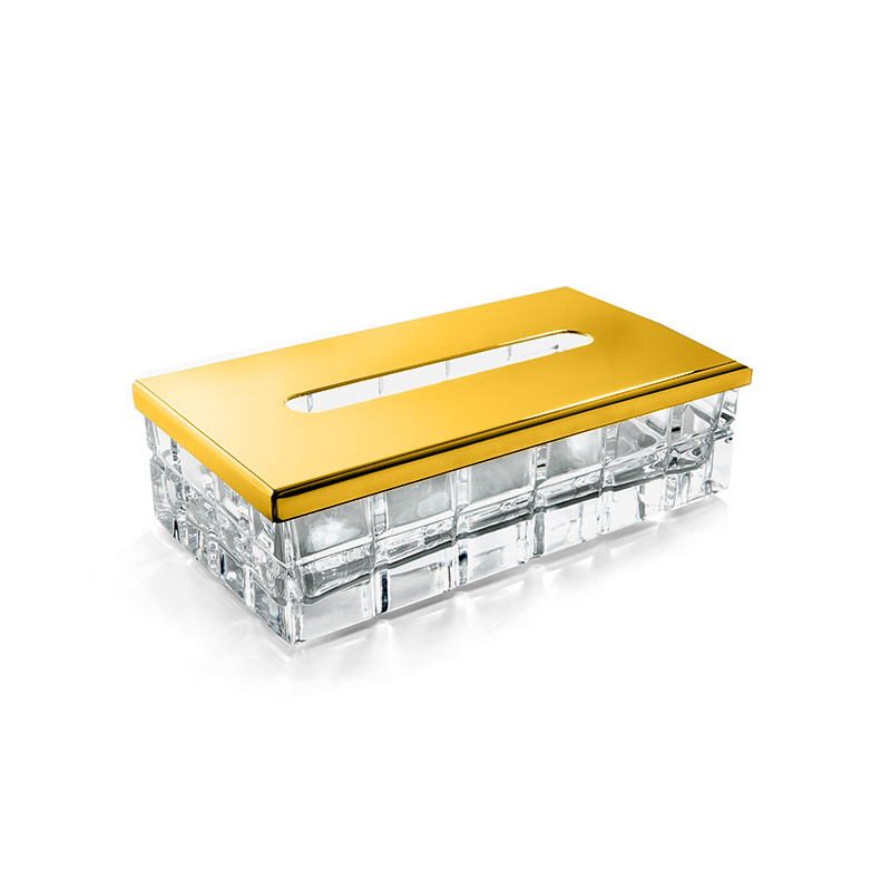 PA70ACR/GD Palace Tissue Box, Countertop, Square - Clear/Gold