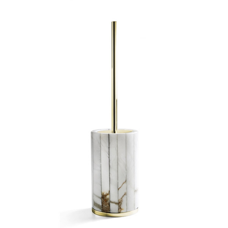AL17A/GD Rigato Toilet Brush Holder, Free Standing - Natural Stone/Gold