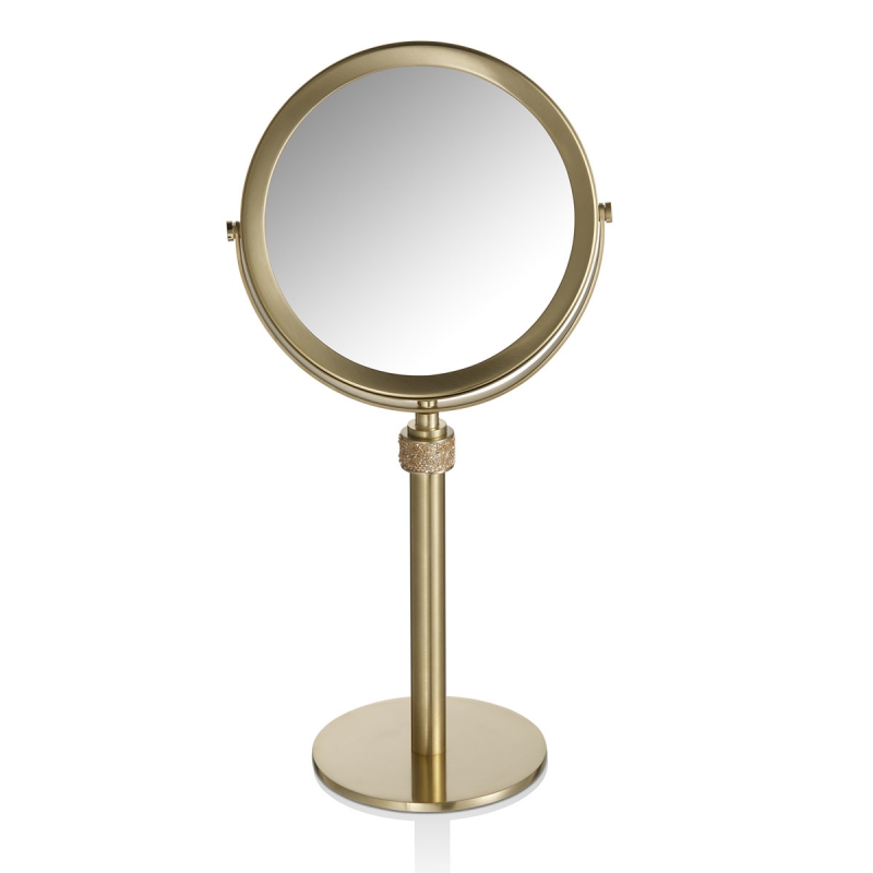 934182 Rocks Mirror, Countertop, Double-Sided, Magnifying, 1x/5x - Matte Gold