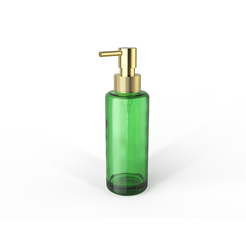 863220 Soap Dispenser, Countertop - Green Glass/Gold