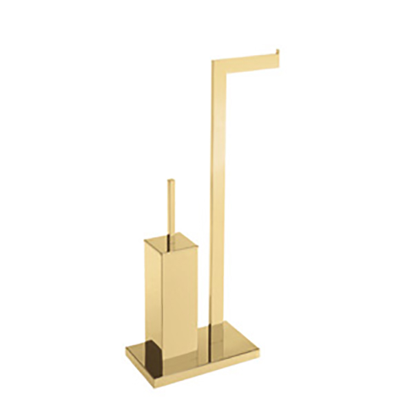 SK52/GD Sk Standing Toilet Roll Holder+Brush Holder - Gold