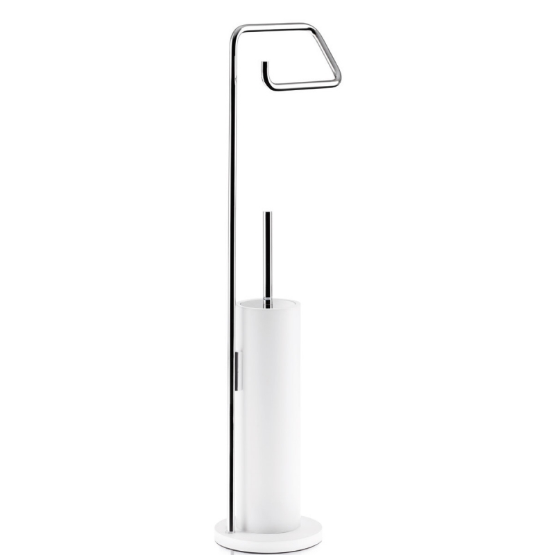 STONE SBK/CR Stone Standing Toilet Roll Holder + Brush Holder set - White/Chrome