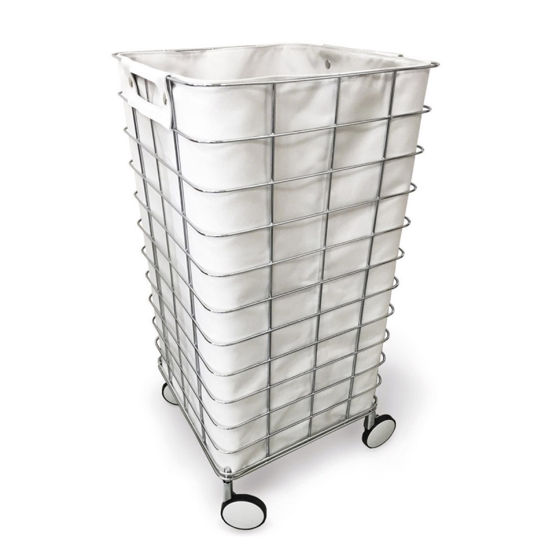 613750 Trolley Laundry Basket with Wheels - White/Chrome