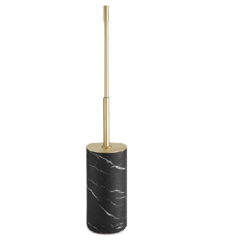 89822/SO  Toilet Brush Holder, F.Standing,ø8.6 x 46h cm - Black Marble / Brushed Gold 