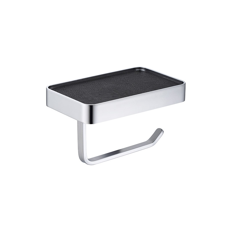 Omega Toilet Roll Holders - TPD1603-01/NCR - Toilet Paper Holder,With Shelf,304K-Black Leather/Polished / S.Steel