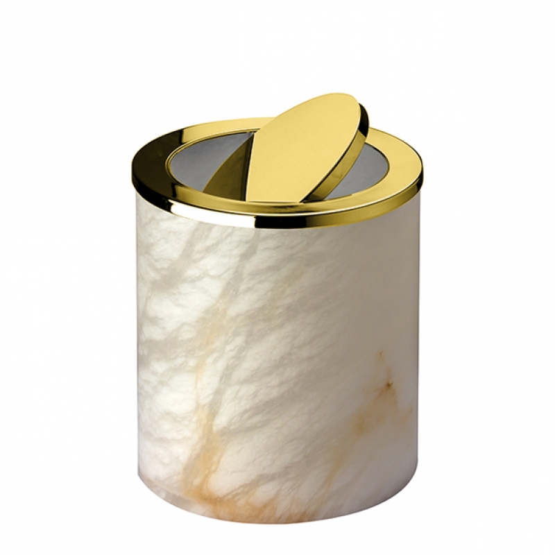Omega Alabaster - 89815/O - Alabaster Çöp Kovası, Sallanır Kapak-Doğaltaş/Altın